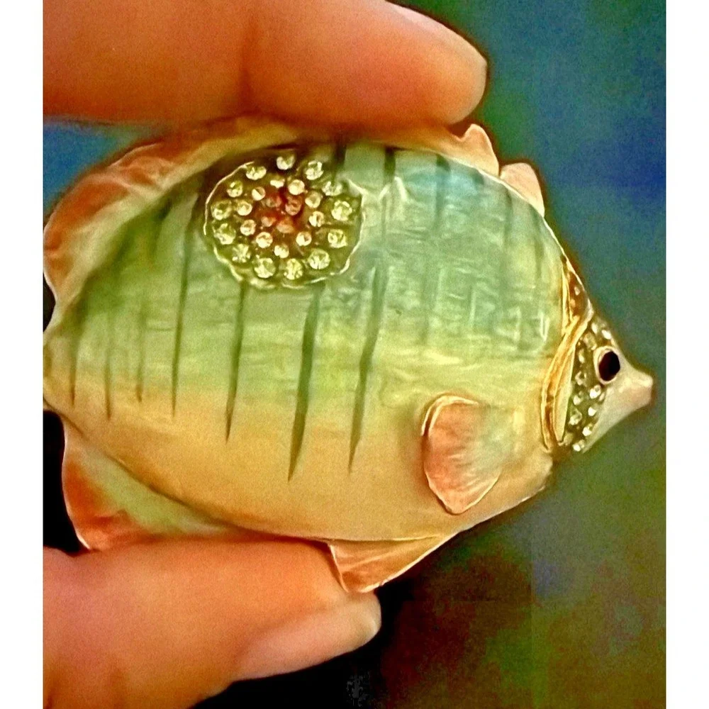 Vintage Versailles Multicolor Fish Enamel Trinket Box Jeweled Crystal‎ Hinged